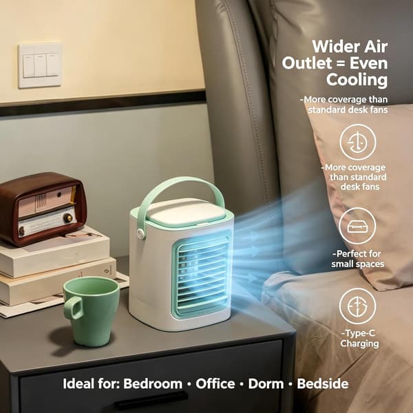 Mini Airconditioner, Bærbar Fordampningskøler med 3-trins Ventilator, Luftfugter, Isbokse og Touchkontrol