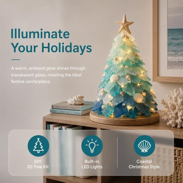 DIY Sea Glass Craft Kit, Ocean-Inspired Mosaic with Shells and Beads, Creative Christmas Decoration and Gift Nutcracker