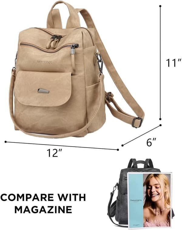 Women's PU Leather Backpack, Small Handbag and Shoulder Bag, Waterproof Backpack for Shopping and Travel Brown&Leopard