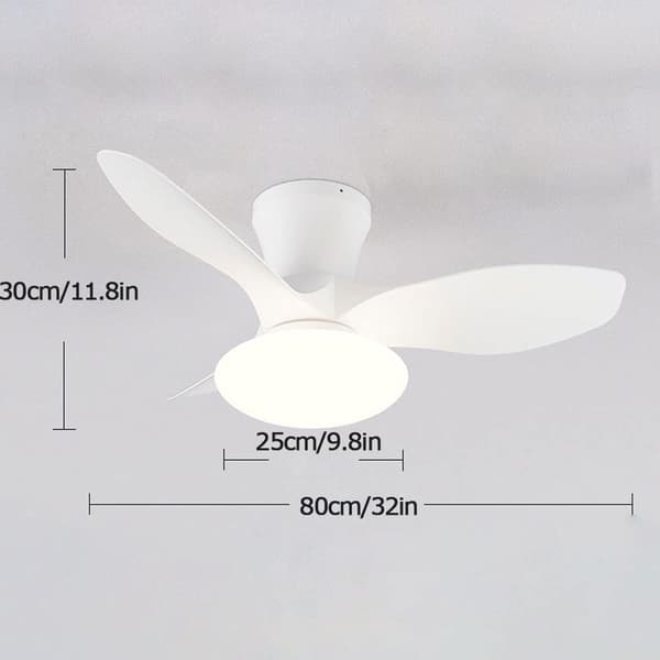 Moderne 80 cm LED-loftventilator med lys, fjernbetjening, smart dæmpbar lavprofilsventilator til planmontering White