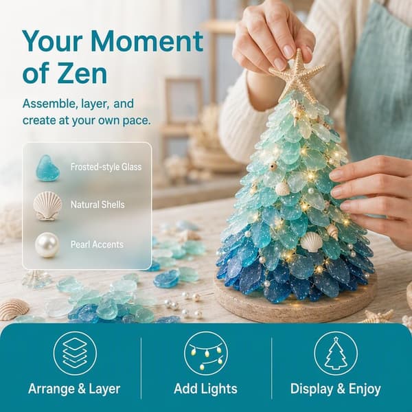 DIY Sea Glass Craft Kit, Ocean-Inspired Mosaic with Shells and Beads, Creative Christmas Decoration and Gift Nutcracker