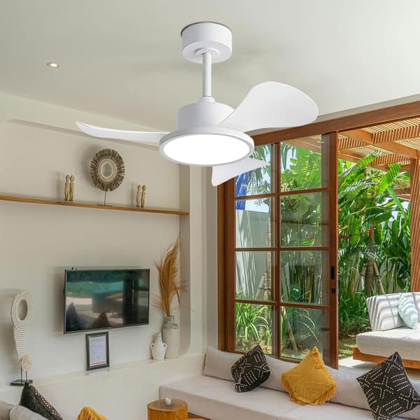 Ceiling fan with LED lighting 76 cm, 40 W, remote control and wall switch, 6 speeds, silent, 3 ABS blades White 76cm-Dual Control