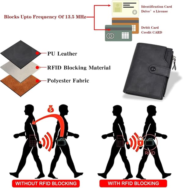Men's Leather Wallet with RFID Protection, 15 Card Slots and 2 ID Windows, Large Trifold Wallet Light brown