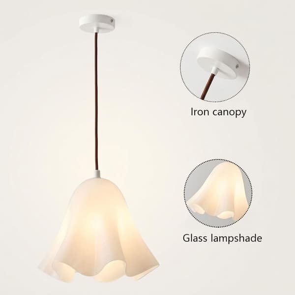 Flower-shaped pendant lamp in wavy glass, E27 socket and adjustable cord 150 cm, ceiling lamp for kitchen island and dining area Pink