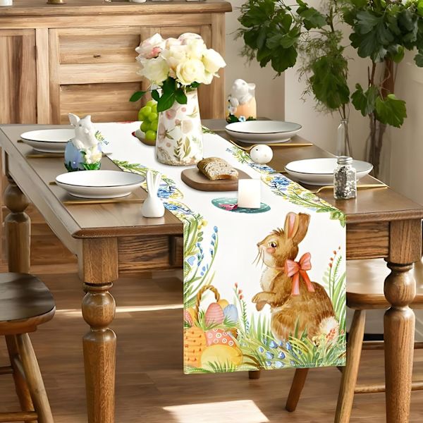 Easter Table Runner 33x183cm – Easter Table Decoration with Easter Eggs Rustic Spring Decoration for Kitchen & Dining Room ZQ-362
