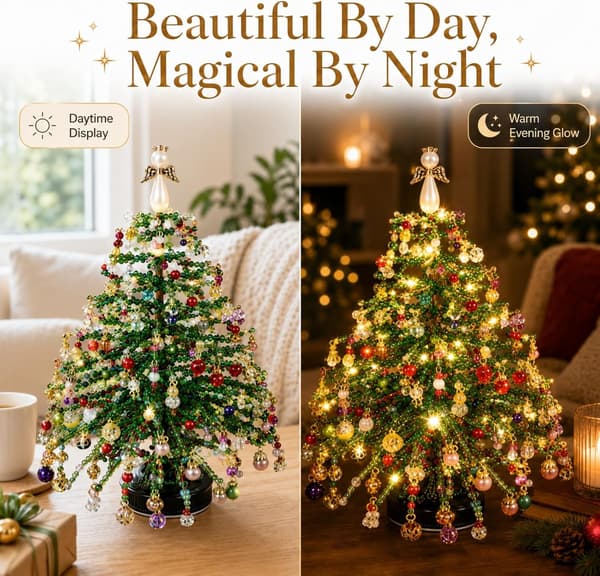 DIY Christmas Tree Bead Kit with Metal Frame, Crystal Beads and Star, Handmade 3D Christmas Decoration for Table Christmas Tree