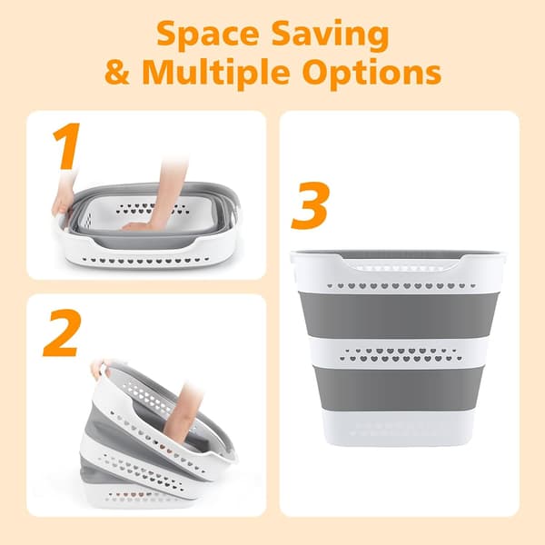 2-pack Foldable Laundry Basket 42 L Plastic with Handles, Space-Saving Laundry Hamper for Home, Bathroom, and Laundry Room Light grey