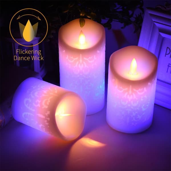 3-pack Color Changing LED Pillar Candles with Remote Control and Timer, Real Wax and Flickering Dancing Flame for Home