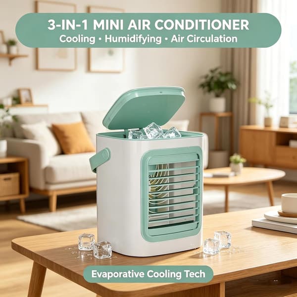 Mini Airconditioner, Bærbar Fordampningskøler med 3-trins Ventilator, Luftfugter, Isbokse og Touchkontrol