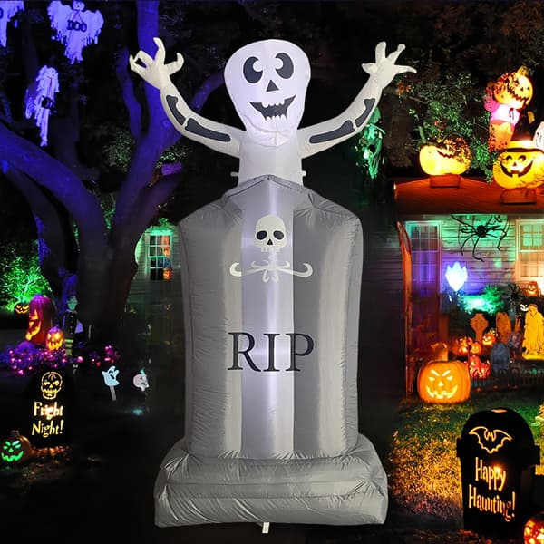 Oppusteligt Halloween-spøgelse 1,8 m med gravsten og LED, Dekoration til have og græsplæne