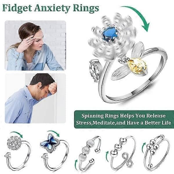 5/6 stk. Fidget Angstringe Justerbare Ringe Sæt Justerbare Ringe Fidget Ringe Dame Perlering B-6st
