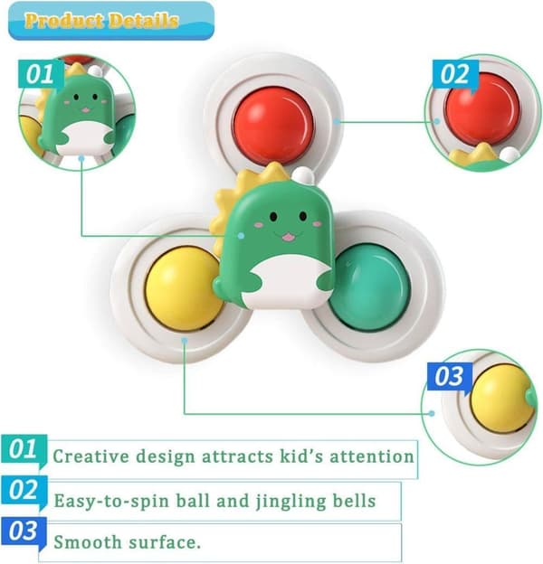 3-pack Fidget Spinner med Sugkopp för Barn - Snurrande Leksak Multifärg C