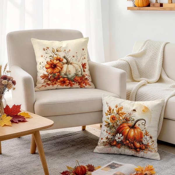 Pillowcase 45x45 cm 4-pack with Pumpkin & Autumn Leaves, Decorative Throw Pillows for Sofa, Living Room & Halloween B