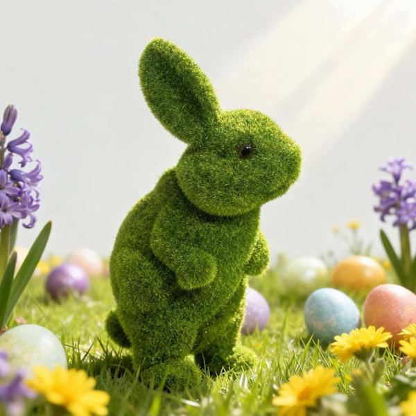 4-Pack Easter Bunny Figurines Flocked – Easter Decoration Rabbit Green, Easter Decor for Table, Shelf, Garden & Home