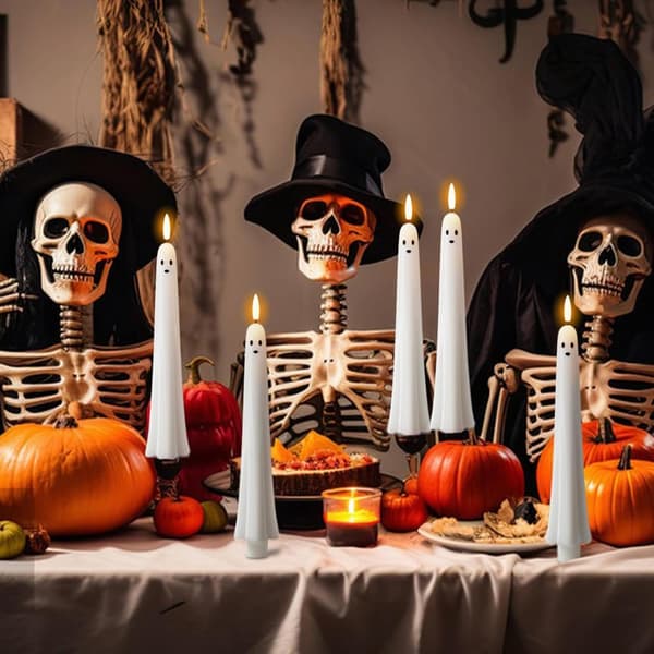 2 Pcs Halloween Ghost Candles LED Flameless, Real Wax with Remote Control, Timer, and Flickering 3D Wick 2pcs