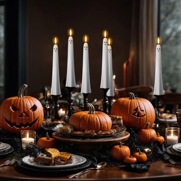2 Pcs Halloween Ghost Candles LED Flameless, Real Wax with Remote Control, Timer, and Flickering 3D Wick 2pcs