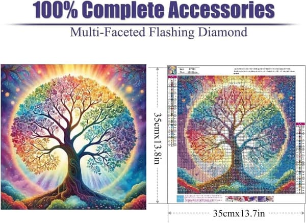 Fargerikt Livets Tre 5D Diamantkunst, Diamantmaling Full Bor 35x35cm