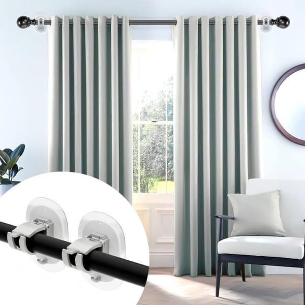 8-pack curtain rod holders, self-adhesive, drill-free, universal, adjustable, white color