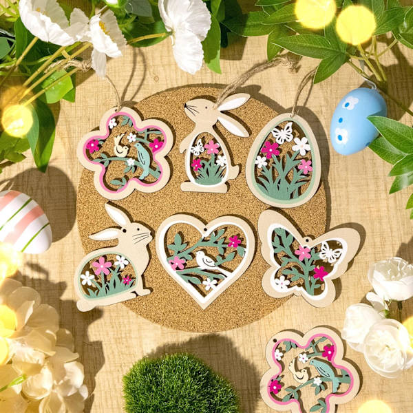 24-Pack Easter Wooden Hangers – Easter Decoration with Easter Bunny, Easter Eggs, Butterflies & Flowers Spring Decoration Pink