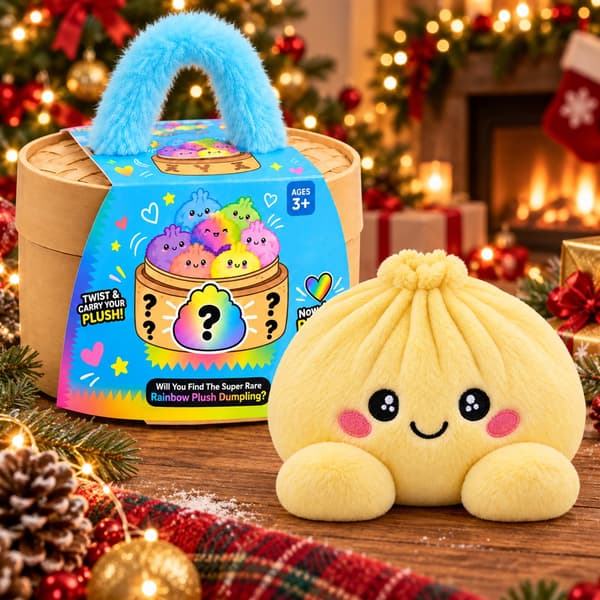 Dumpling Squishy i Mjuk Plysch, 15 cm, Klämleksak och Fidgetleksak i Dumplingform med Ångkokare, Gul