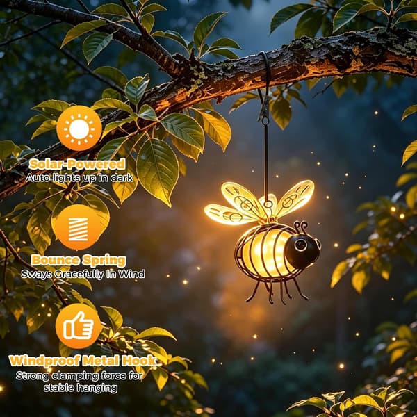 1/2-pack Hanging Solar Bee Light, Waterproof LED Garden Lighting for Garden, Patio, Balcony and Yard Red 2-PACK