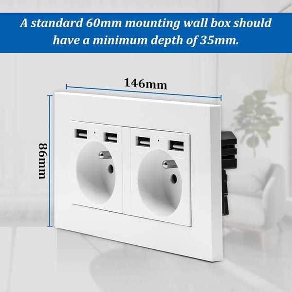 1/2pcs Wall Socket Dual USB 16A 110-250V – Built-in Power Outlet White for Home and Office 2-Pack