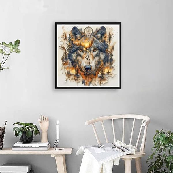 Diamantmålning – 5D Rund Full Drill DIY Varg Konstkit Present & Väggdekoration – 35×35 cm
