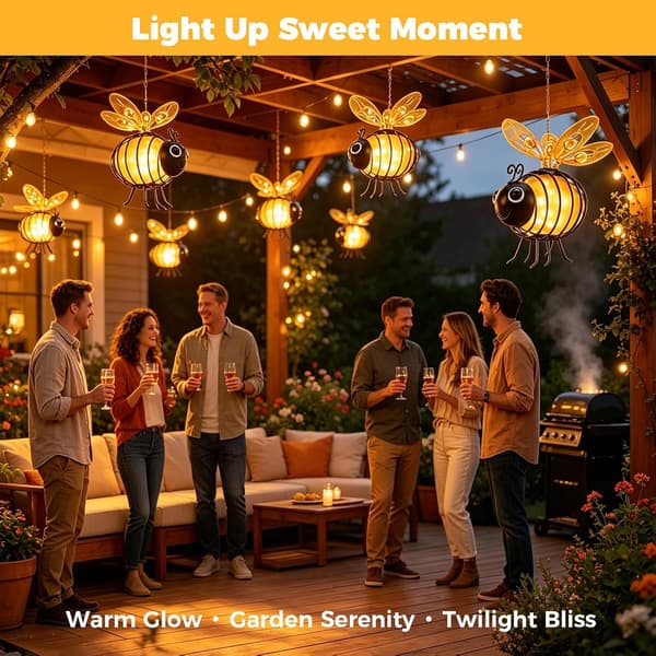 1/2-pack Hanging Solar Bee Light, Waterproof LED Garden Lighting for Garden, Patio, Balcony and Yard Red 2-PACK