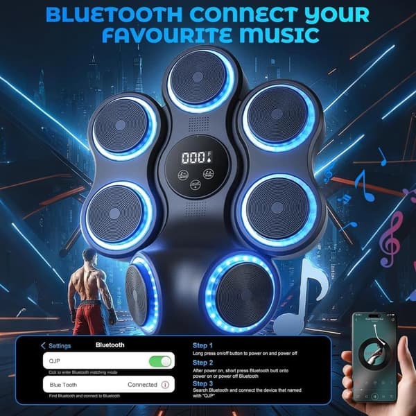 Smart Boxing Target with Music & Bluetooth, LED Lights, 9 Speeds & Reaction Modes
