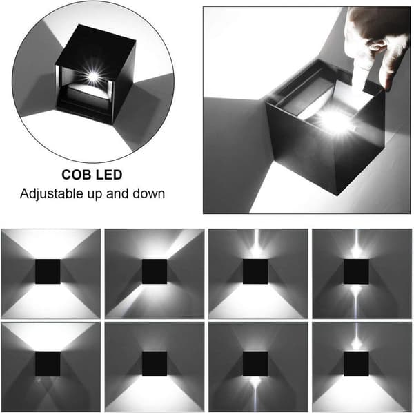 LED Wall Light with Constant Light, Adjustable Light Angle, Outdoor Aluminum, IP65, 6500K Cool White Black