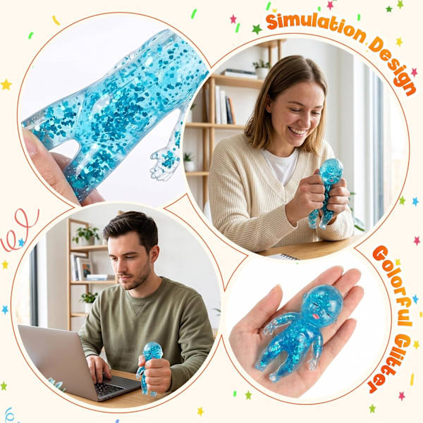 3 st Glitterdocka Stressboll, Sensorisk Fidget för Stresslindring