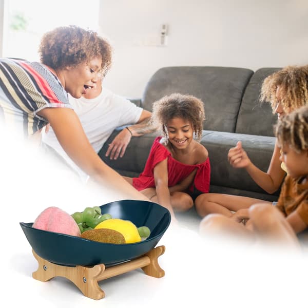 Fruit Stand 1/2/3 Tier Plastic Fruit Basket with Bamboo Tiered Tray for Kitchen & Serving Dark Green 1-Tier