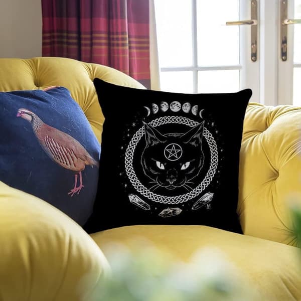 1/2 st Dekorativ Kudde 45x45 cm – Gotisk Katt Kuddfodral för Soffa och Sovrum, Svart