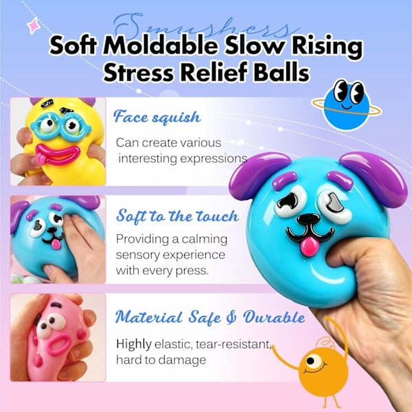 Smushers Squishy-Curiosities Smushers Hundansikts-Squishy Blue