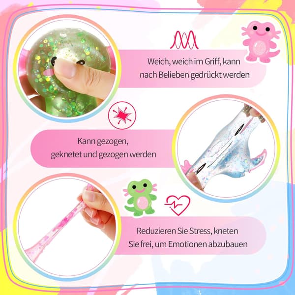 4-delat Axolotl Squishy-set – Glittriga, roliga, klämbara sensoriska antistressleksaker