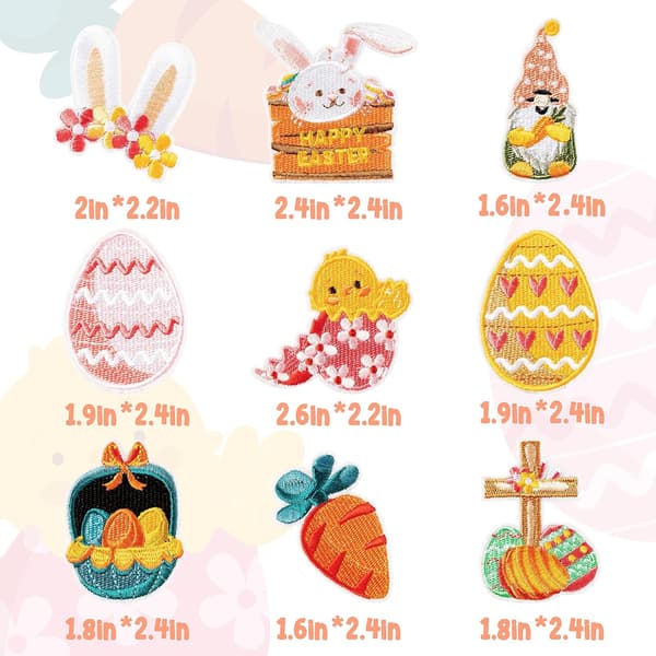 Easter Fabric Patches 9-Pack - Embroidered Iron-On Easter Patches for Clothes Bags DIY Easter Decorations Kids