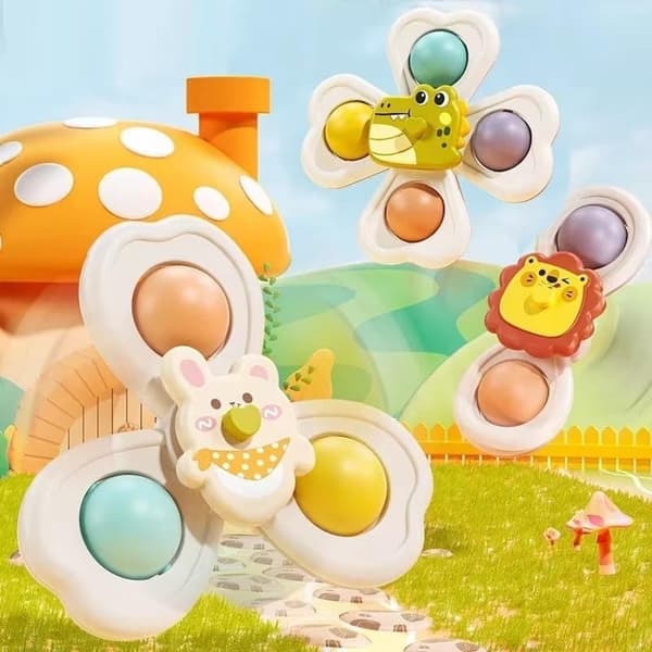 3-pack Fidget Spinner med Sugkopp för Barn - Snurrande Leksak Multifärg F