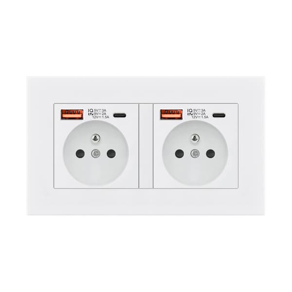 1/2pcs Wall Socket USB Type C 20W Fast Charging – Built-in 16A 240V Power Outlet 146mm White 1-Pack