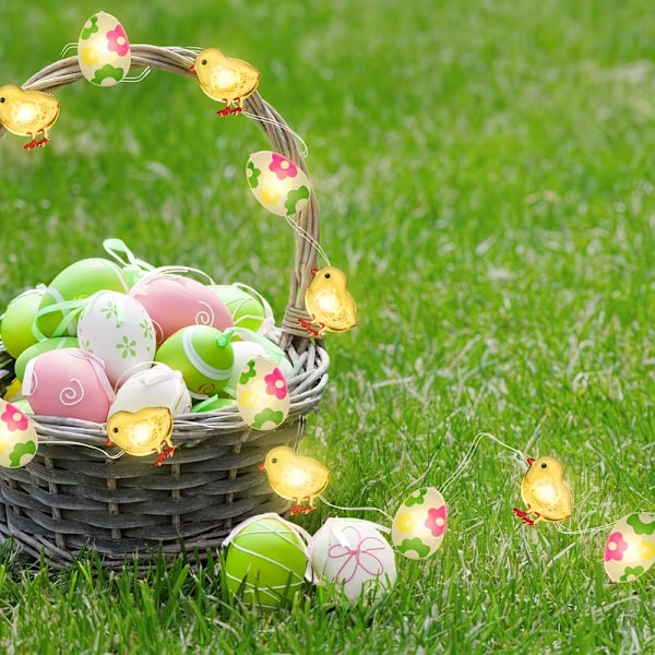 LED Easter Light String with Eggs & Chicks 2M/3M – Battery-Powered Easter Lighting for Easter Decoration, Home, Window & Party 3M 30LED