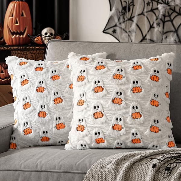 2-pak Halloween pudebetræk 45x45 cm, spøgelse og græskar, dekorative sofapuder til efterår og Halloween