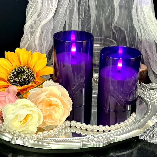 3/6-pack Black Flameless LED Candles with Purple Flickering Light, Remote Control, 2/4/6/8H Timer and Dimmer 6-PACK