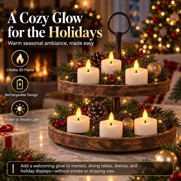 4/6/8/10 pcs Rechargeable LED Tealights, Flameless Candles with Remote Control, Timer and Charging Base, White 4pcs