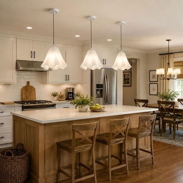 Flower-shaped pendant lamp in wavy glass, E27 socket and adjustable cord 150 cm, ceiling lamp for kitchen island and dining area Wine