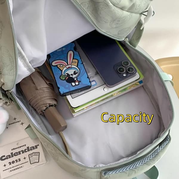 Girls' Backpack with Bear Pattern, Cute Nylon Backpack with Bear Pendant, Spacious Everyday and Travel Backpack 47x32x19 cm Grey