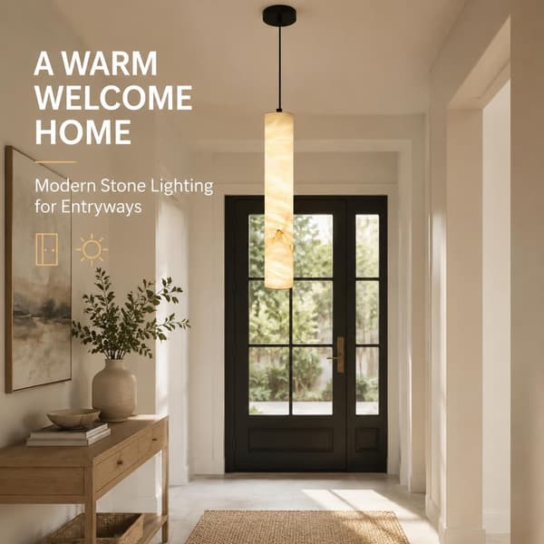 2-pack Natural Stone Pendant Lights with Cylindrical Design, Adjustable Cord, and Warm Light for Kitchen Island Copper 40cm(20w)