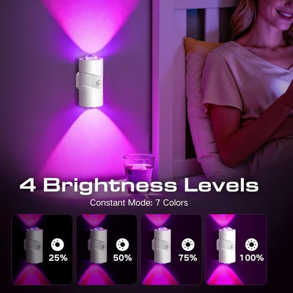 Genopladelig RGB LED Natlampe med Bevægelsessensor – 1/2-pak Sensorlampe 1-pack