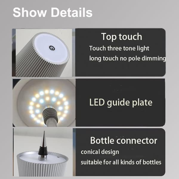 Ladattava pullonvarjostin LED-valolla ja 3 väritilalla