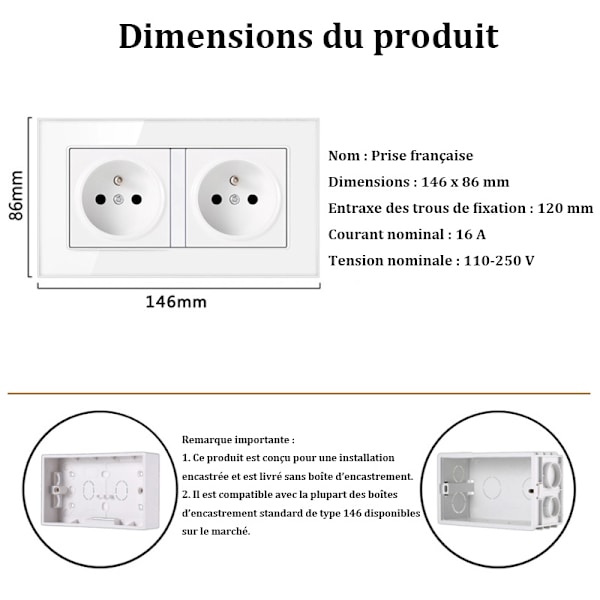 1/2 pc Duo Switch + French Socket with 2 USB – Multifunction Module Wall Outlet White 2-Pack