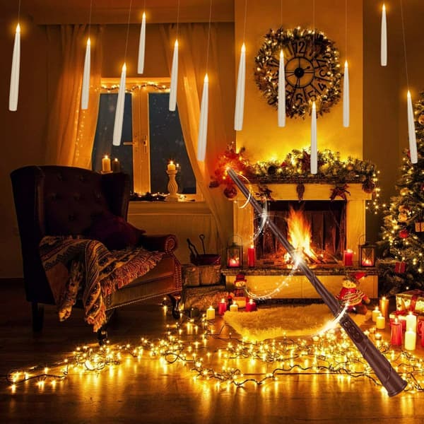 24 Pcs Floating LED Candles with Wand and Remote Control, 6/18 h Timer, Warm Flickering Light for Halloween 24pcs