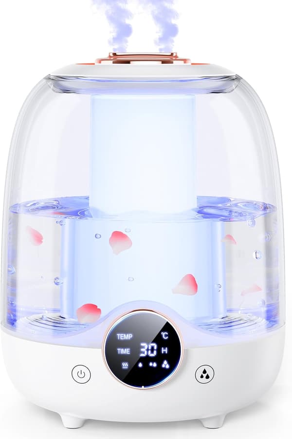 Luftfukter 3L med stille tåke – Smart timer, doble dyser, LED-lys – Perfekt for soverom og barnerom